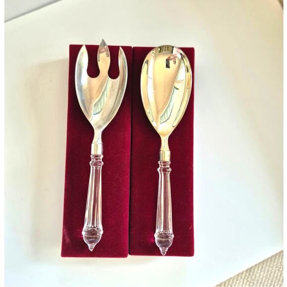 International Silver Co Serving Fork Spoon Set Boxed Silver Plate Large Salad - Picture 2 of 9